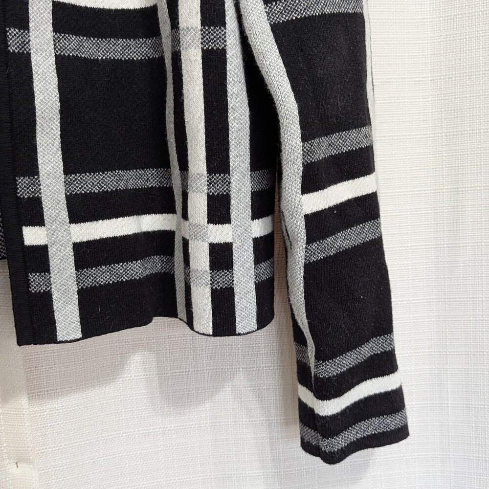Elle Plaid Knit Blazer cardigan XL preppy Dark Academia office Black White - Picture 3 of 7
